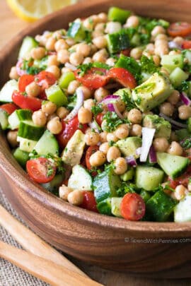 plated Chickpea Salad on a table