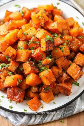 plated Roasted Butternut Squash with garnish
