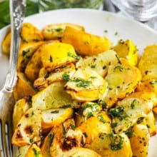 plated Roasted Patty Pan Squash with herbs