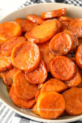 Candied yams in a bowl