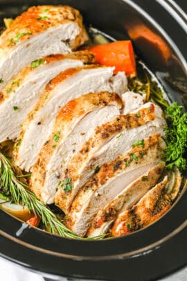 finished and cooked Crockpot Turkey Breast in the crock pot