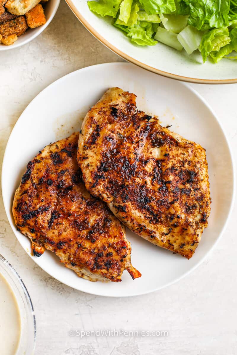 cooked chicken to make Grilled Chicken Caesar Salad