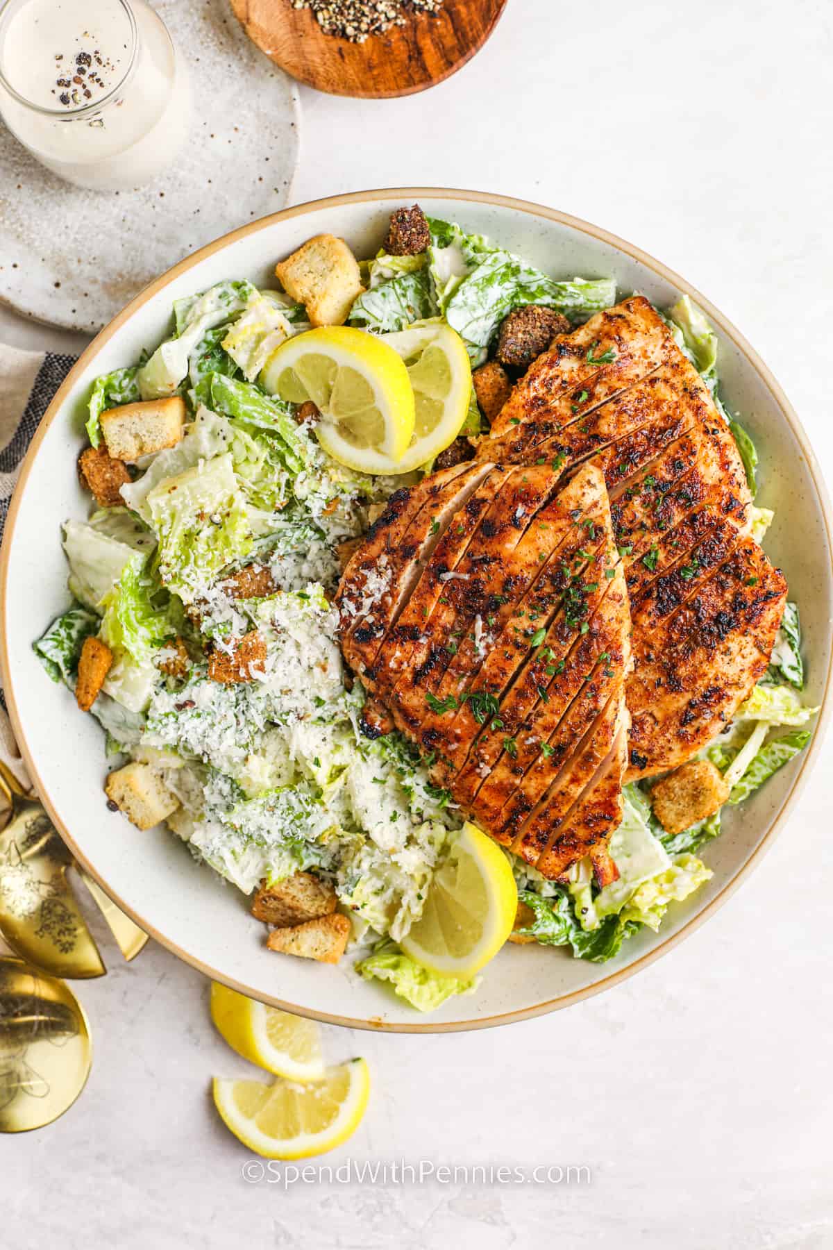 top view of Grilled Chicken Caesar Salad