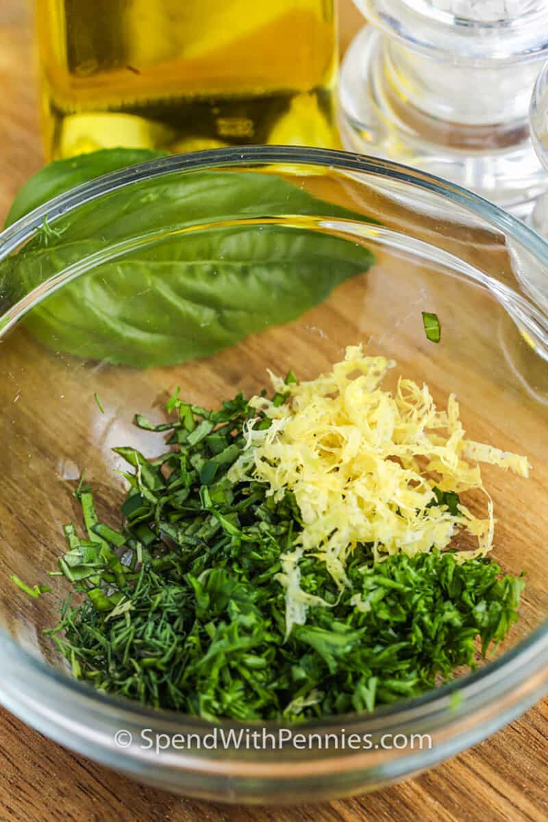 adding ingredients together to make sauce for Roasted Patty Pan Squash
