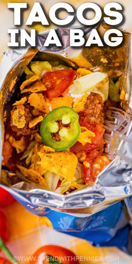 close up of Walking Tacos in a bag with a title