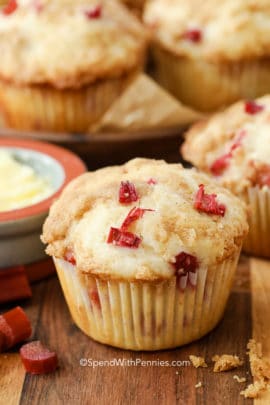 Rhubarb Muffins on a cutting board