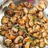 Overhead view of Sauteed Mushrooms with Garlic