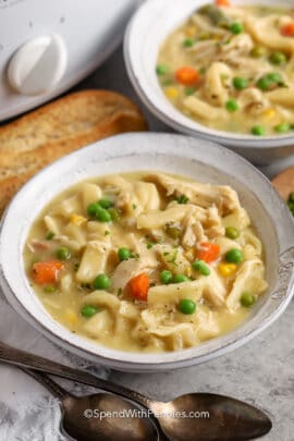plated Crock Pot Chicken and Noodles